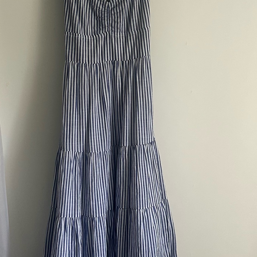Chic Striped Blue Midi Dress